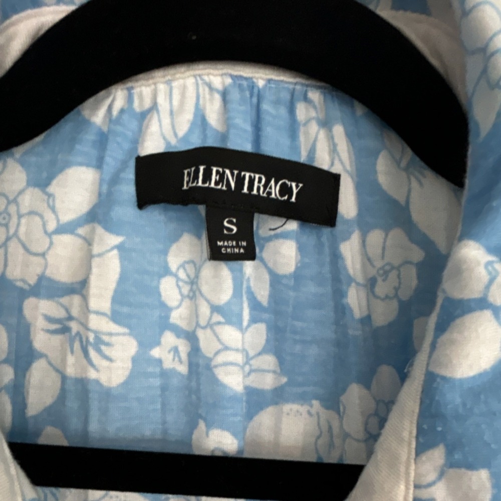 Ellen Tracy Blue Floral Collared Short Sleeve Shirt Dress Size S - Picture 2 of 5